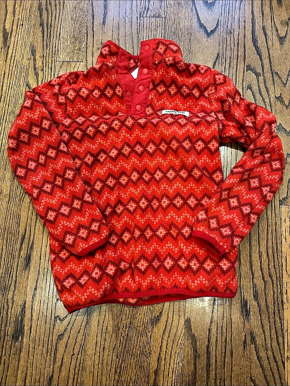 Lands' End Geometric Fleece Pullover in Red Medium